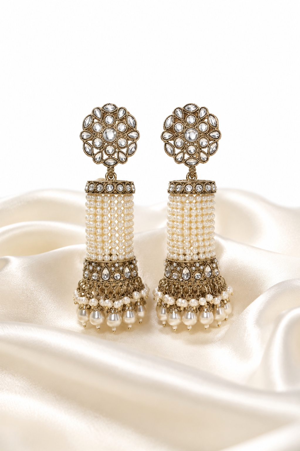 Pearl Kundan Tassel Earrings