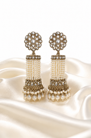 Pearl Kundan Tassel Earrings