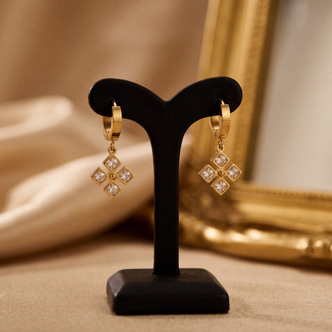 Gold Clover Drop Hoop Earrings