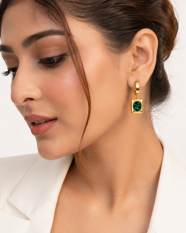 Emerald Luxe Gold Drop Huggie Earrings