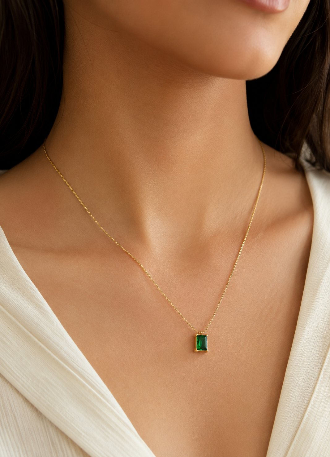 Emerald Green Rectangle Pendant Necklace