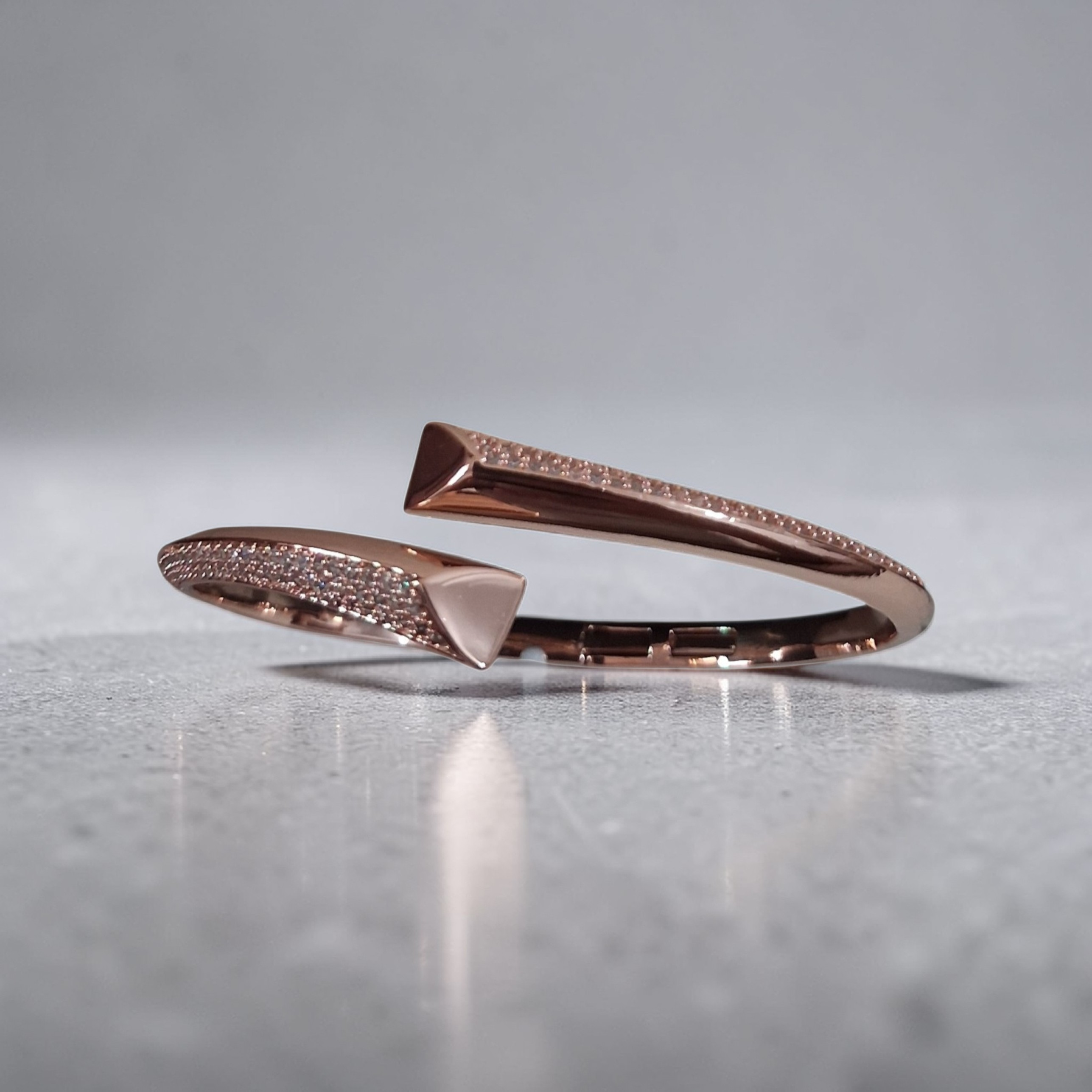 Celestial Rose Gold Bypass Bangle – Studded Open Cuff Bracelet