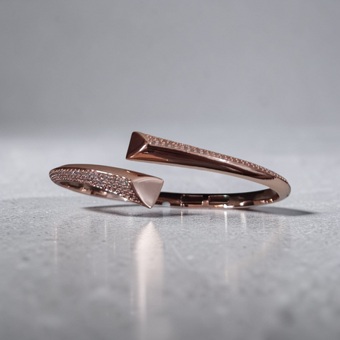 Celestial Rose Gold Bypass Bangle – Studded Open Cuff Bracelet
