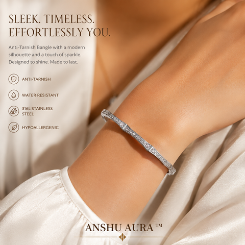 Celestial Spark Silver Crystal Bangle