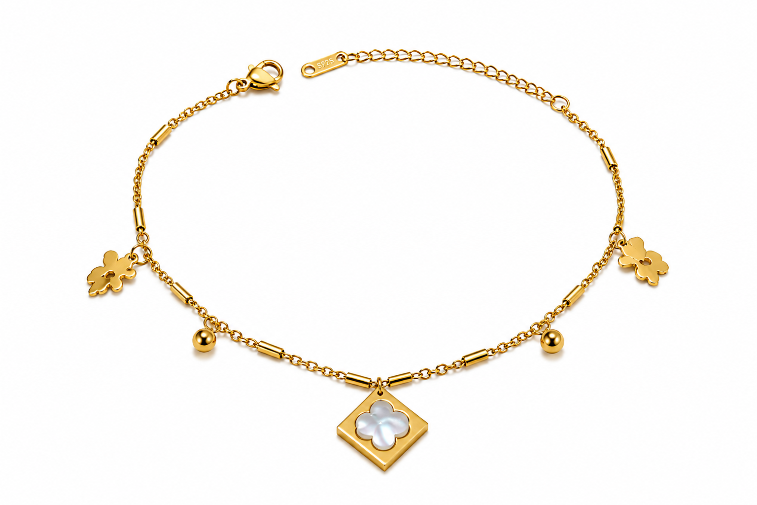 Golden Clover Charm Anklet