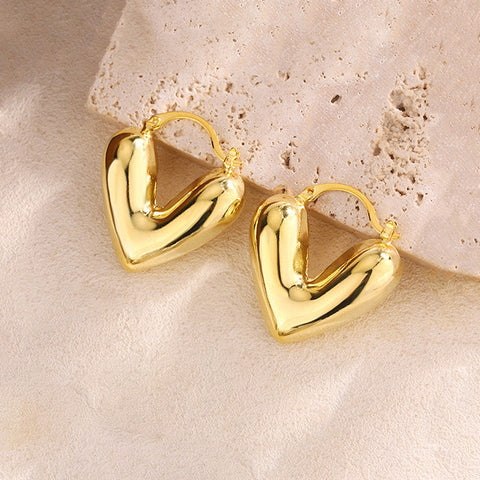 Gold Puffy Heart Hoop Earrings - Anti-Tarnish Bold Love Hoops