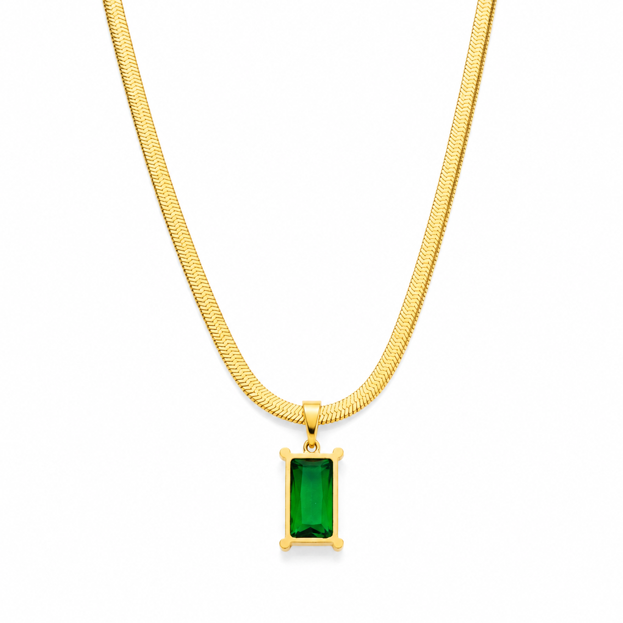 Emerald Herringbone Pendant Necklace