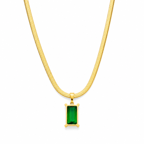 Emerald Herringbone Pendant Necklace
