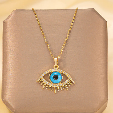 Mystic Azure: Handcrafted 18K Gold Plated Evil Eye Pendant Necklace