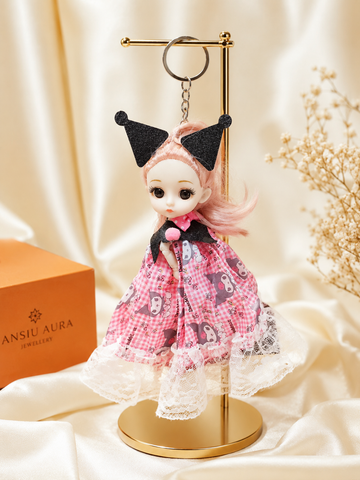 Cute Pink Doll Keychain – Premium Soft Plush Hanging Charm for Bags & Keys