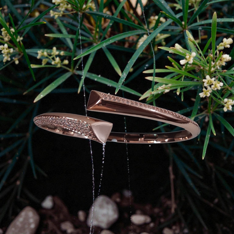 Celestial Rose Gold Bypass Bangle – Studded Open Cuff Bracelet