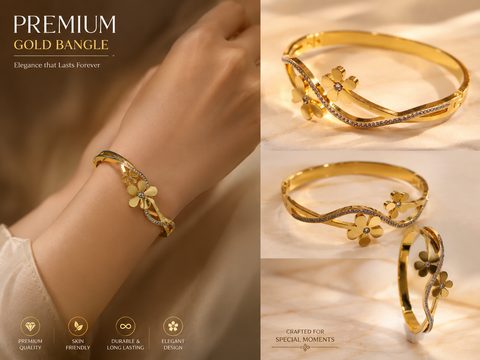 Floral Infinity Crystal Gold Bangle – Anti-Tarnish