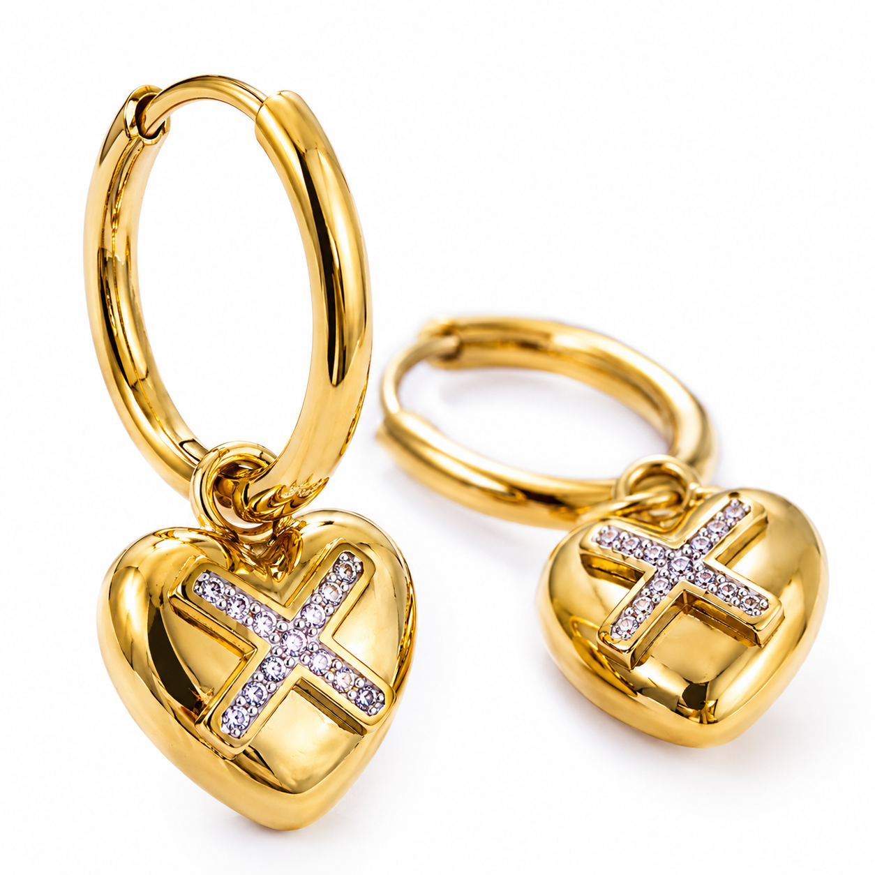 Golden Heart X Crystal Hoop Earrings