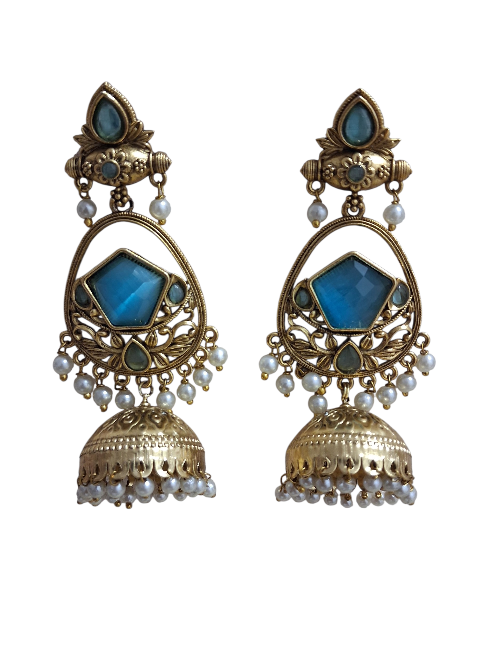 Pastel Mint Green Pastel Stone Antique Jhumkas