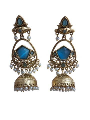 Pastel Mint Green Pastel Stone Antique Jhumkas