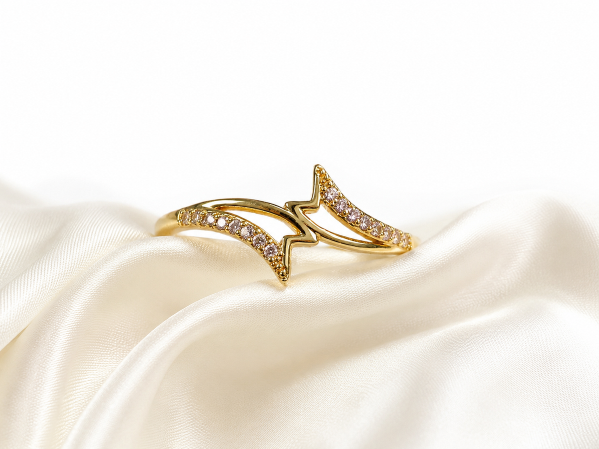 Golden Pavé Chevron Ring – Elegant Statement Ring