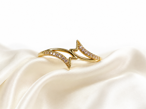 Golden Pavé Chevron Ring – Elegant Statement Ring