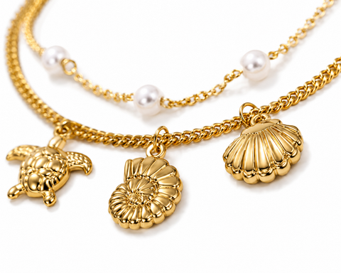 Pearl Charm Layered Gold Anklet