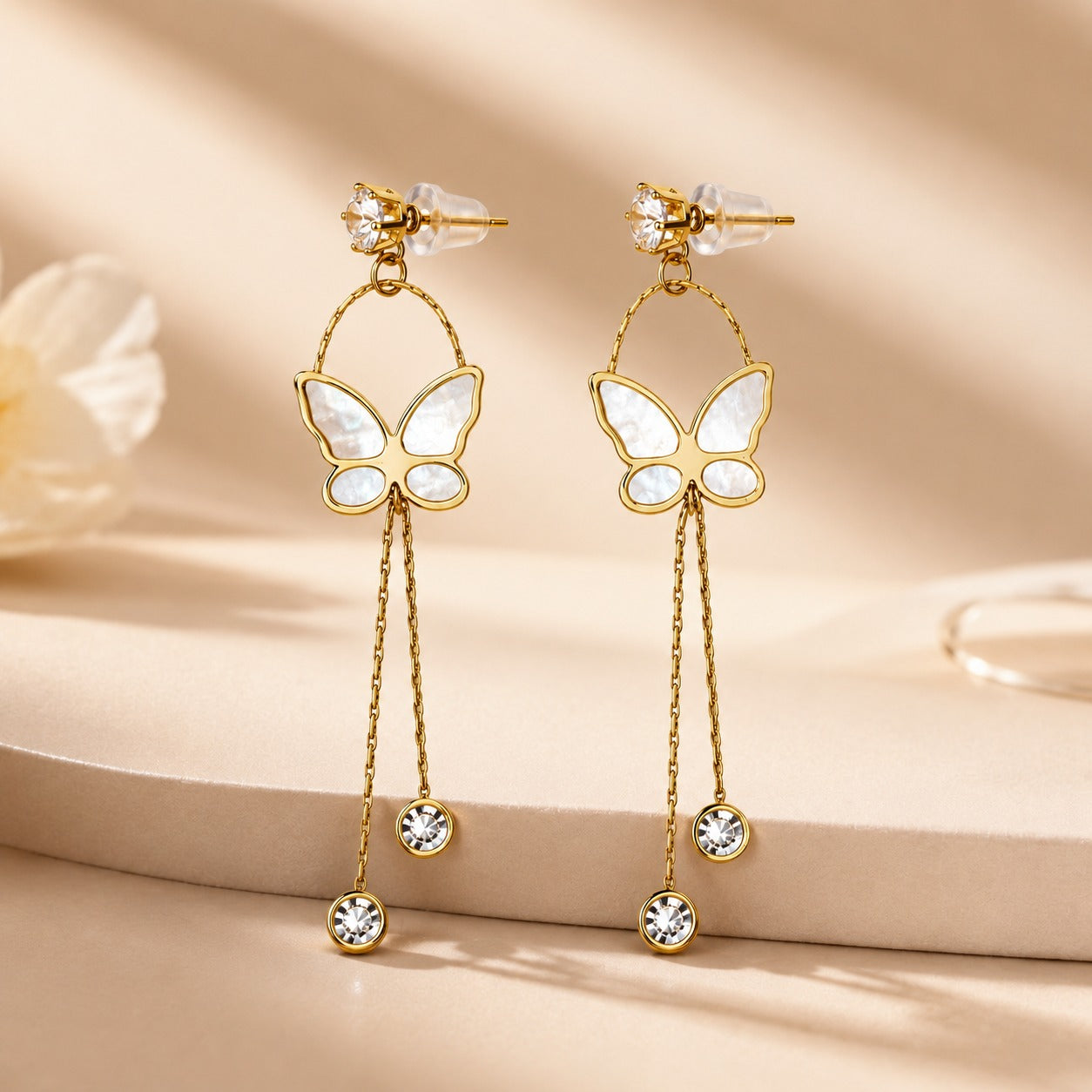 White Butterfly Dangle Earrings