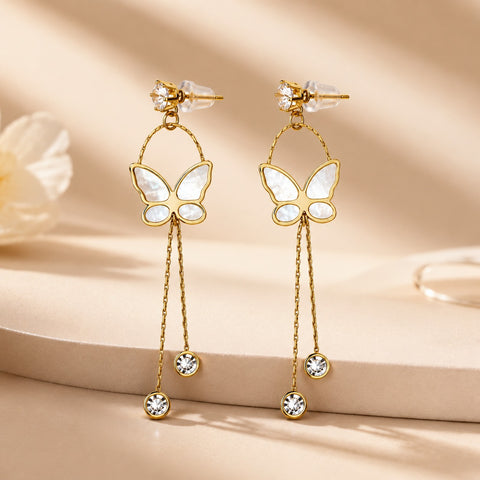White Butterfly Dangle Earrings