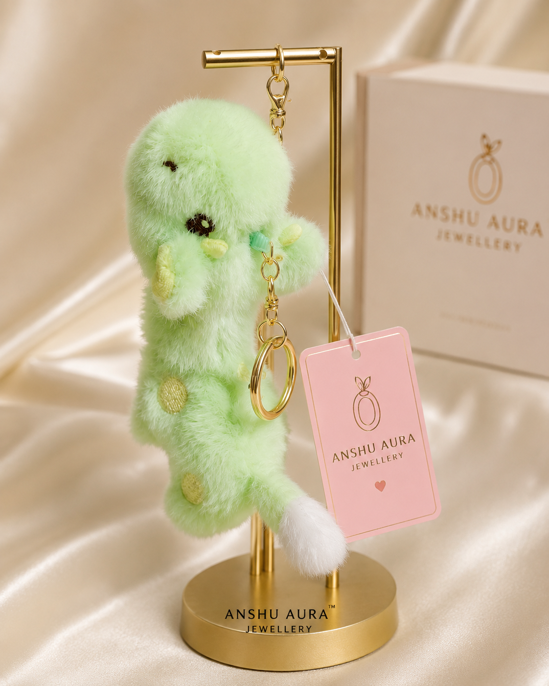 Mint Green Cute Plush Keychain – Soft Fluffy Bag Charm