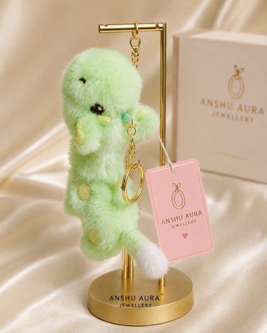 Mint Green Cute Plush Keychain – Soft Fluffy Bag Charm