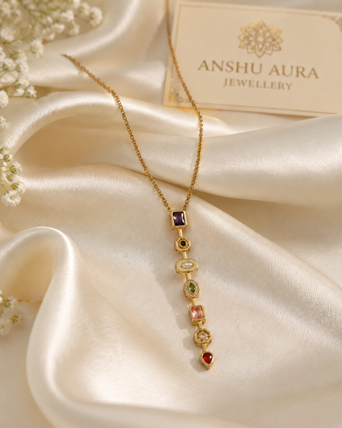 Multi Gemstone Drop Pendant