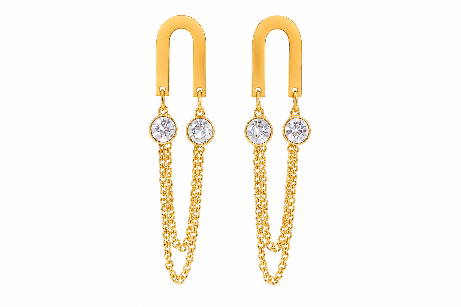 Gold Crystal Chain Drop Earrings