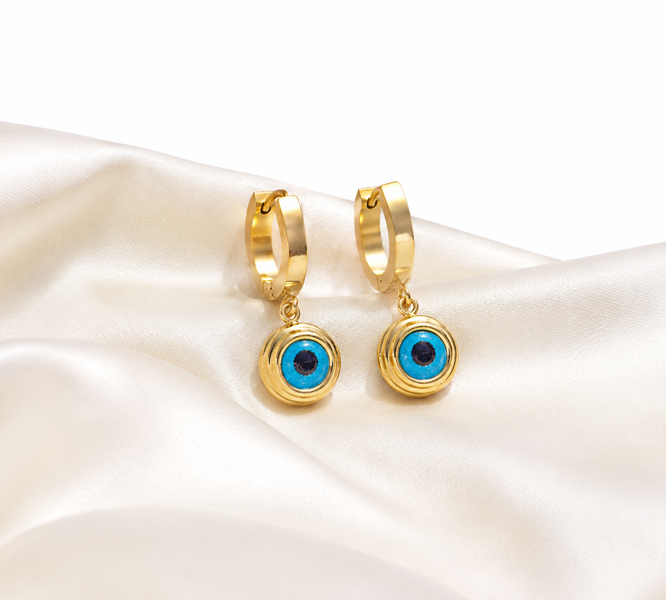 Blue Evil Eye Gold-Tone Huggie Earrings