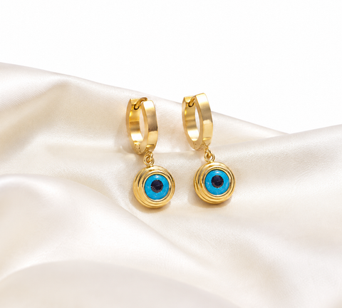 Blue Evil Eye Gold-Tone Huggie Earrings
