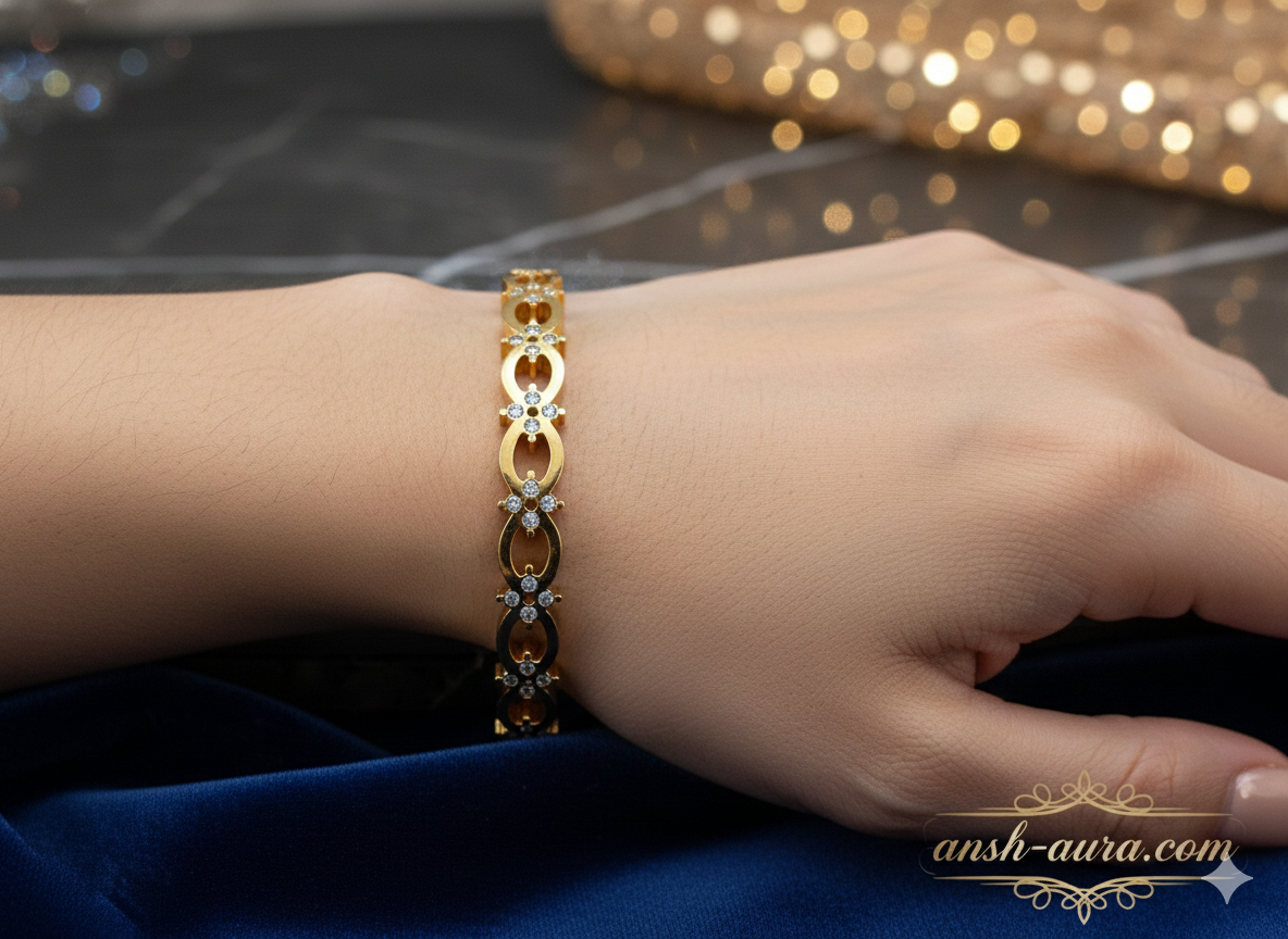 Regal Floret Gold-Plated Crystal Bangle – Anshu Aura Exclusive