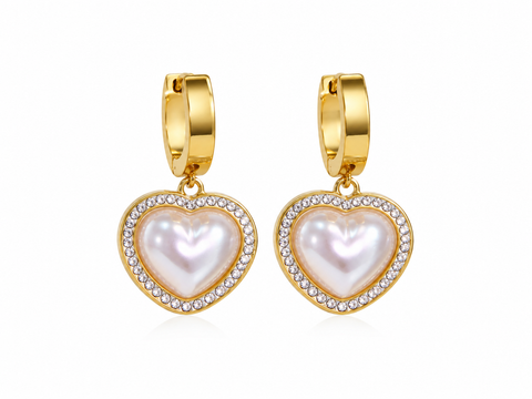 Heart Pearl Crystal Hoop Earrings