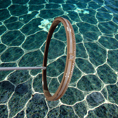 Elegance Rose Gold & Mother-of-Pearl Bangle with Zirconia Accents