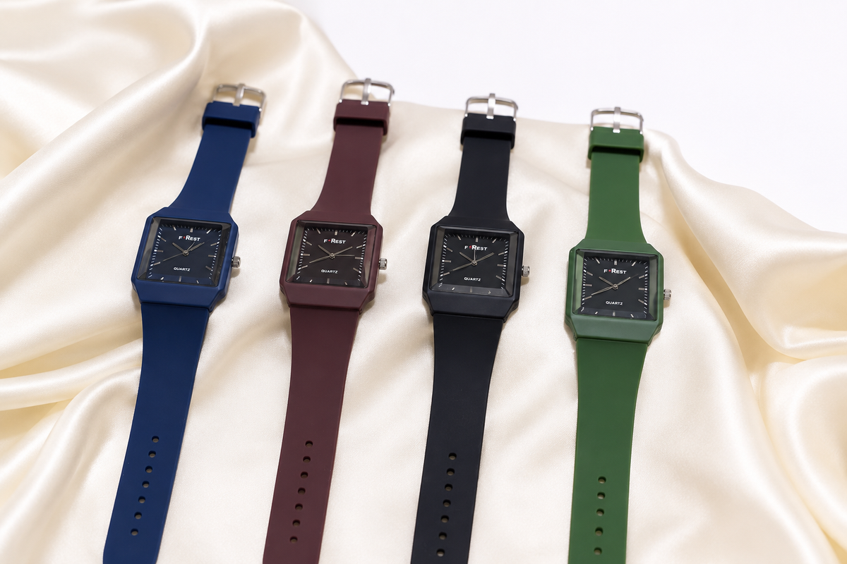 ANSHU AURA Square Dial Silicone Strap Watch for Men & Women | Quartz Analog | Lightweight Everyday Watch