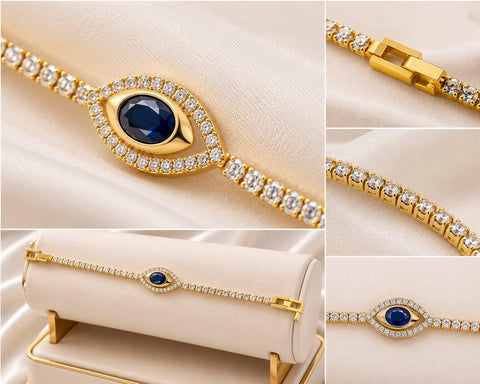 Evil Eye Tennis Bracelet with Blue Stone | Premium CZ Diamond Bracelet