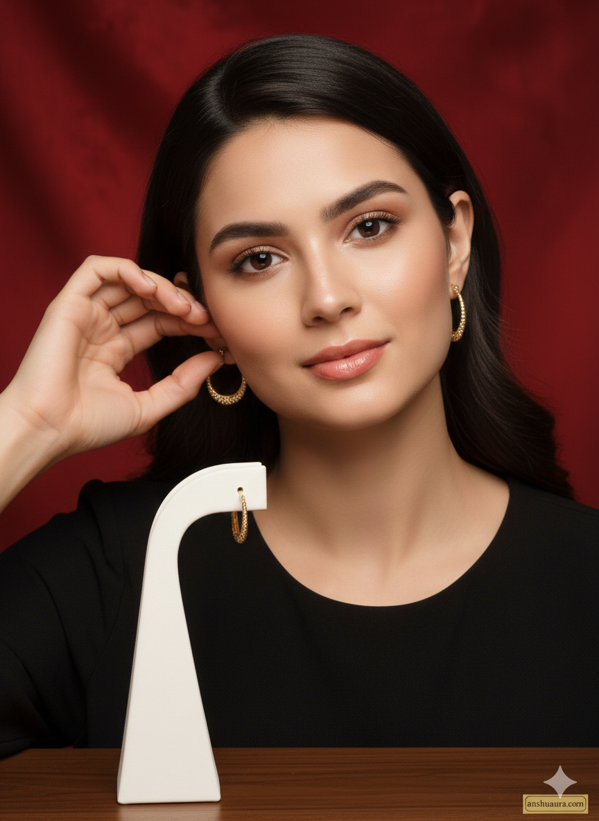 Textured Golden Oval Hoop Earrings – Elegant Luxury Collection