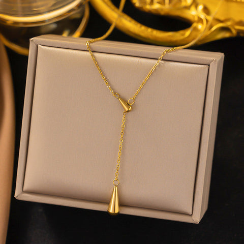 Minimalist Gold Waterdrop Tassel Pendant Necklace – Adjustable Chic Style