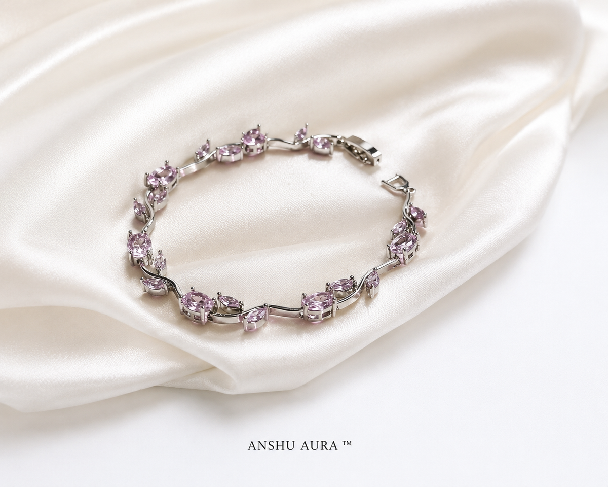 Lavender Pink Gemstone Silver Bracelet