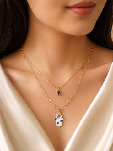 Premium Blue Evil Eye Hamsa Layered Gold