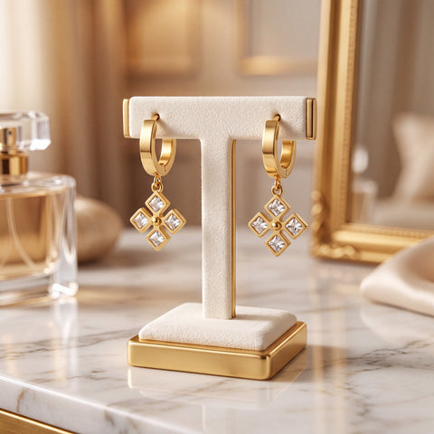Gold Clover Drop Hoop Earrings