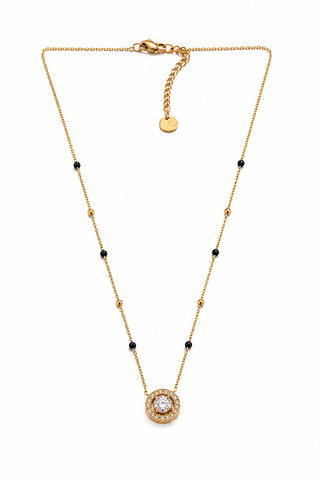 Black Beaded Halo Pendant Necklace