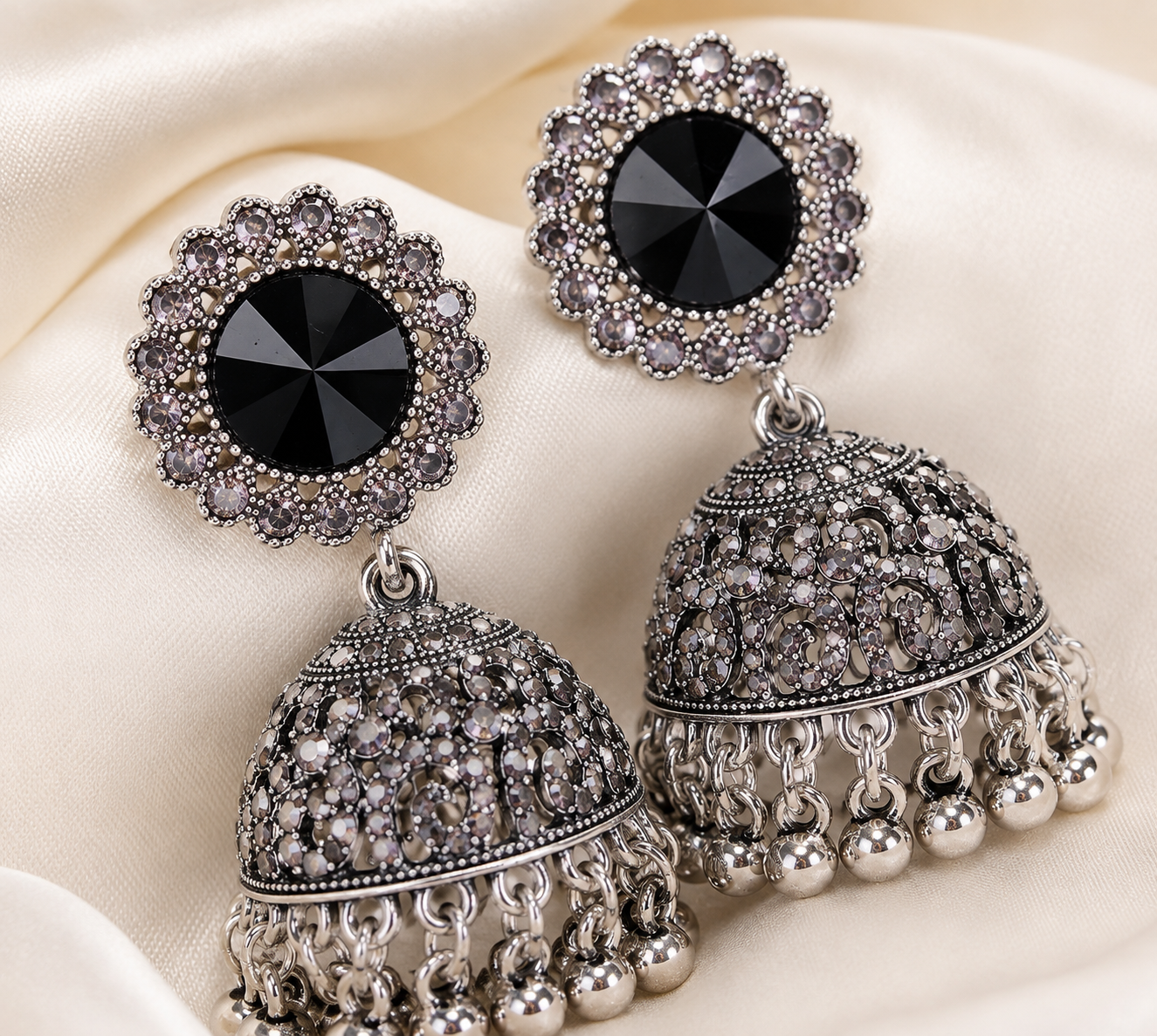 Midnight Bloom Jhumka Earrings