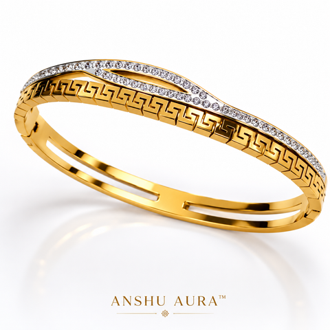 Eternal Grace Crystal Greek Key Gold Bangle