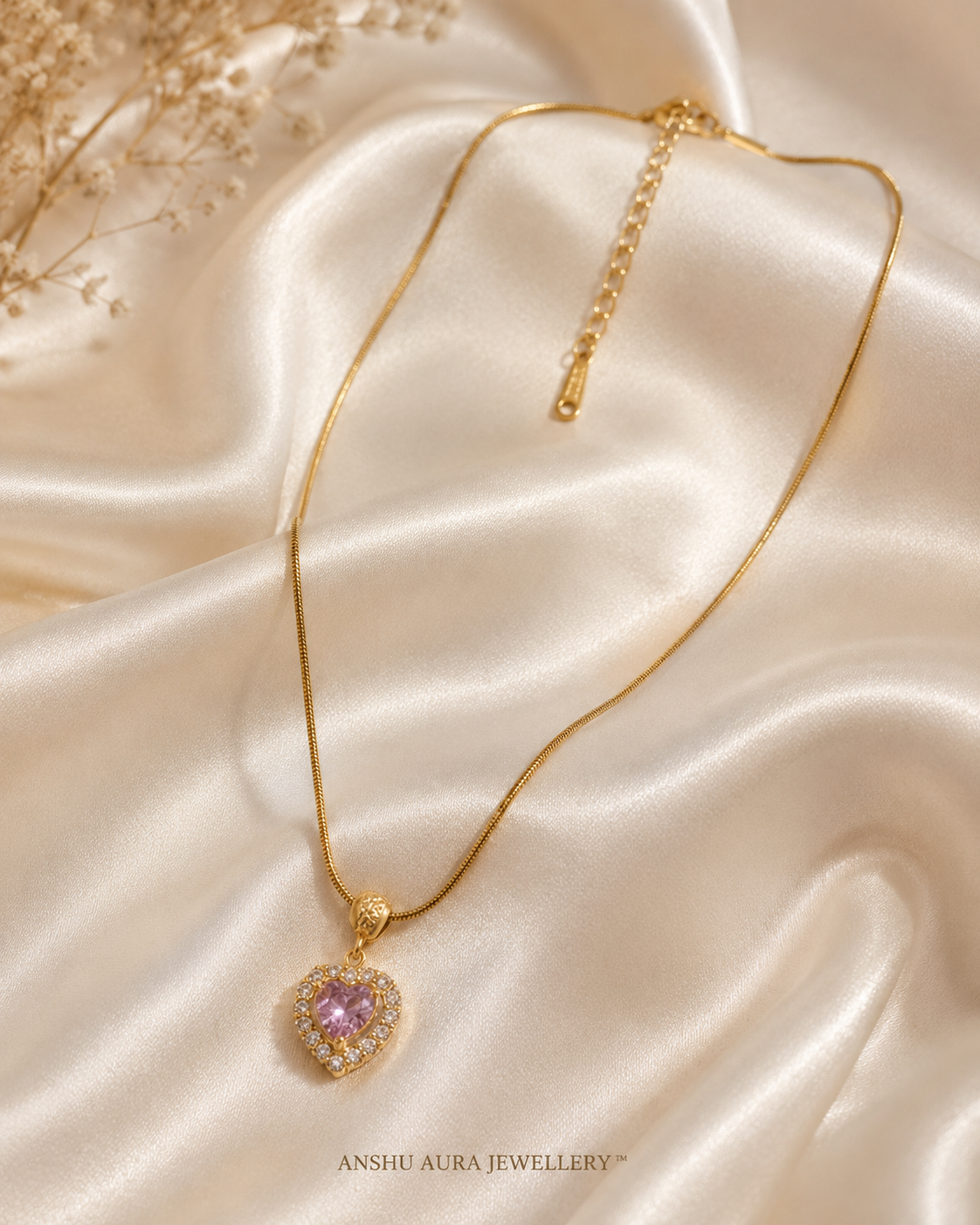 Pink Heart Crystal Pendant Necklace