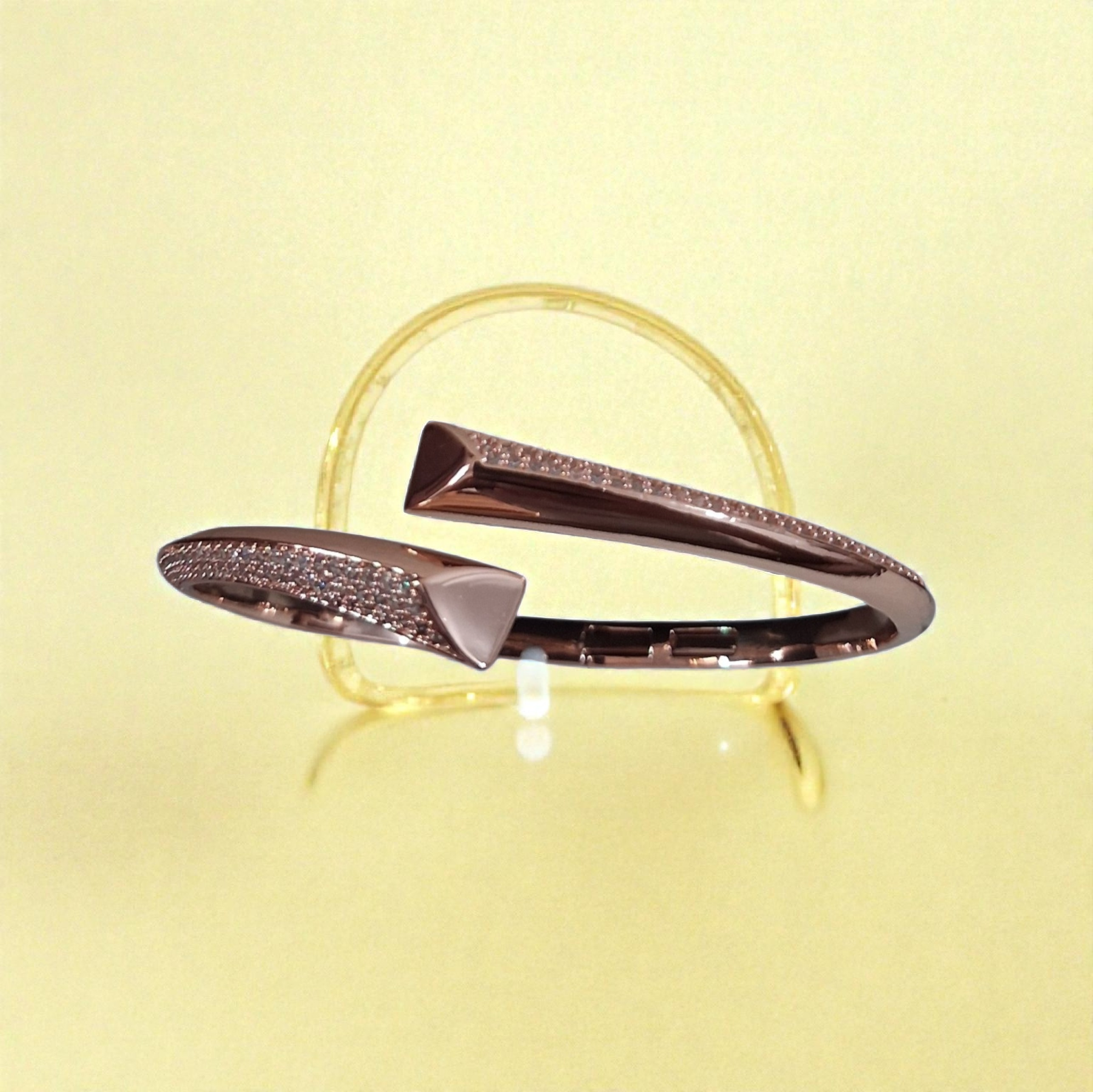 Celestial Rose Gold Bypass Bangle – Studded Open Cuff Bracelet