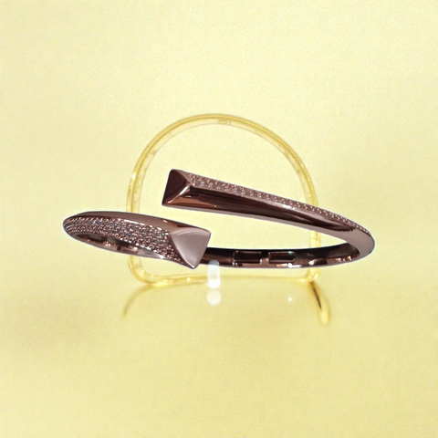 Celestial Rose Gold Bypass Bangle – Studded Open Cuff Bracelet