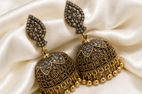 Vintage Oxidised Stone Jhumka Earrings