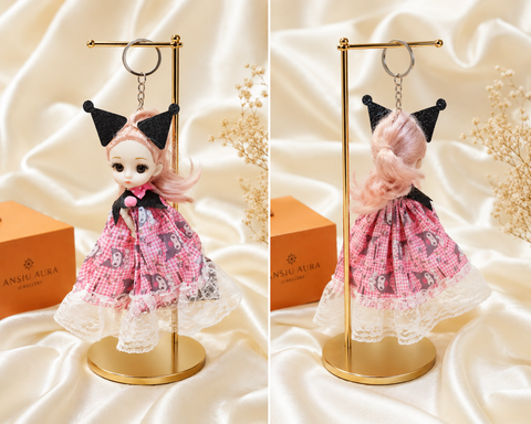 Cute Pink Doll Keychain – Premium Soft Plush Hanging Charm for Bags & Keys