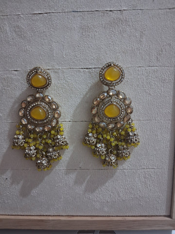 Navrang Premium Kundan & Bead Drop Jhumka Earrings (Available in 12 Shades)