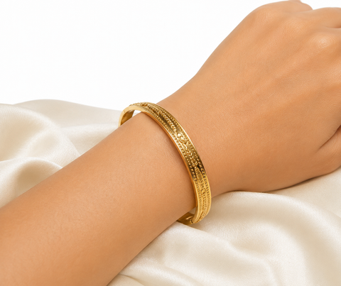 Heart Engraved Gold-Tone Bracelet